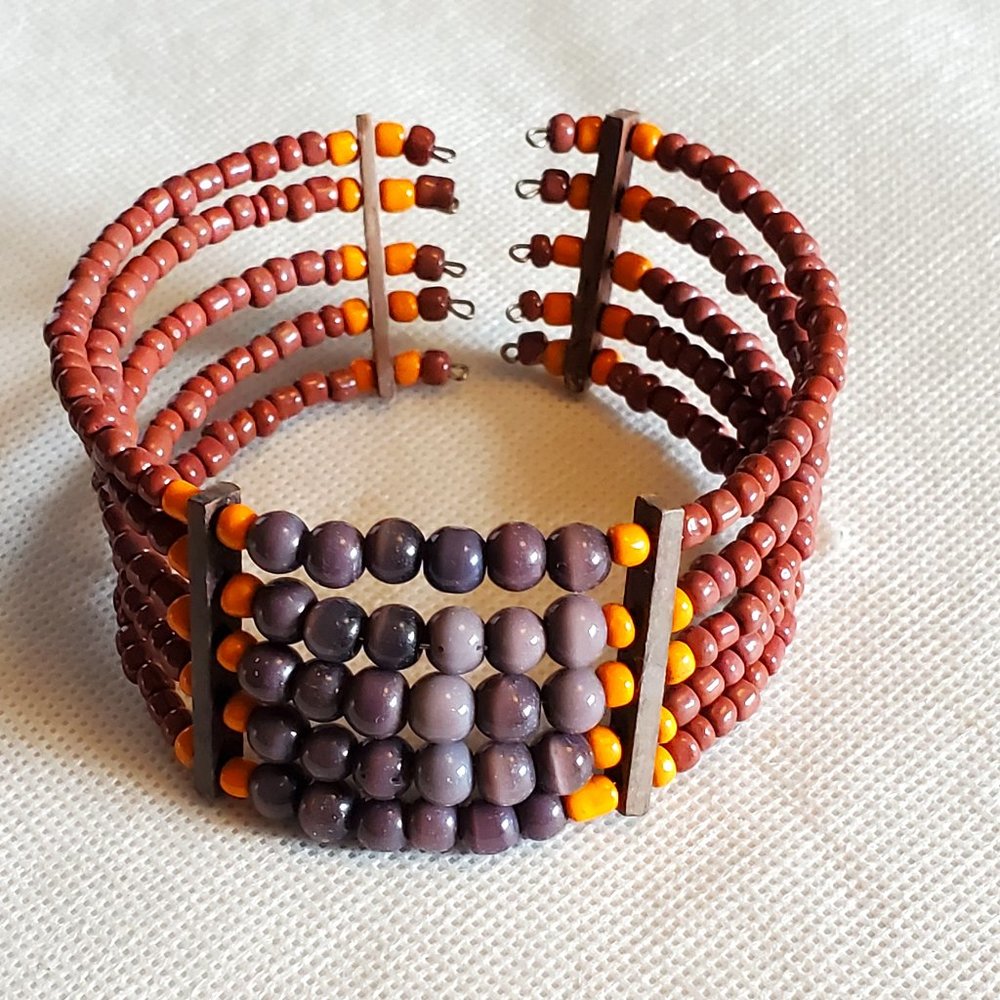 Purple Cat's Eye Seed Bead Cuff Style Bracelet